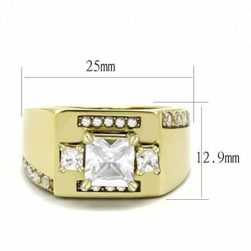 Stainless Steel Gold IP CZ Princess Square Halo Pave Ring view 3