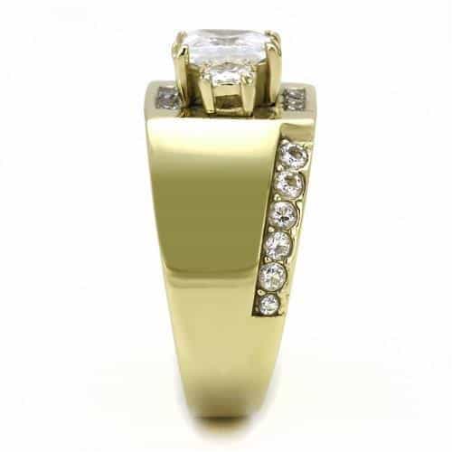 Stainless Steel Gold IP CZ Princess Square Halo Pave Ring view 7