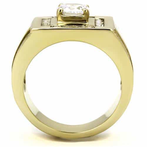 Stainless Steel Gold IP CZ Round Square Double Halo Greek Ring view 5