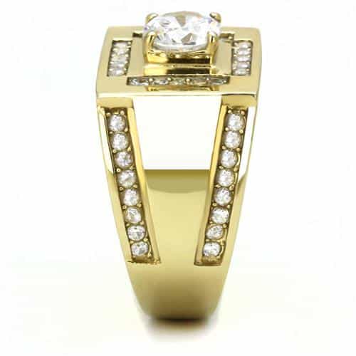 Stainless Steel Gold IP CZ Round Square Double Halo Greek Ring view 7