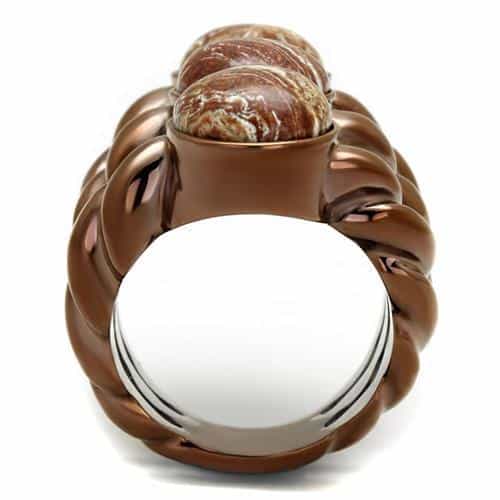 Stainless Steel Coffee Brown IP Jasper Stone Round Cabochon Ring view 5
