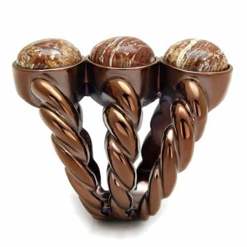Stainless Steel Coffee Brown IP Jasper Stone Round Cabochon Ring view 7
