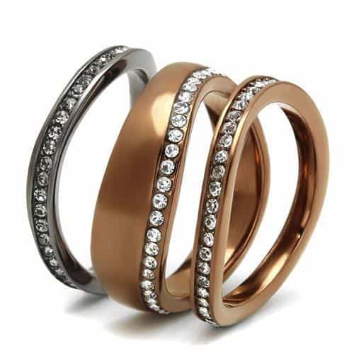 Stainless Steel Coffee Brown IP CZ Channel Pave Stack Ring view 7
