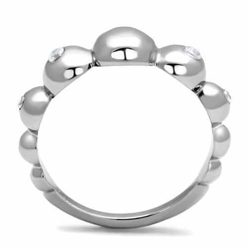 Stainless Steel White Pearl CZ Bezel Bead Ring view 5