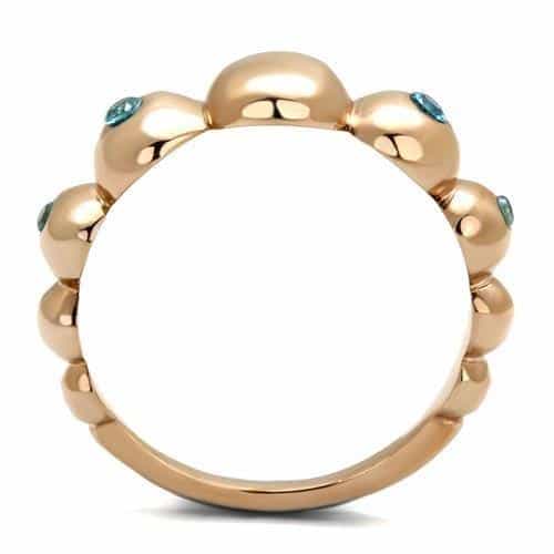 Stainless Steel Rose Gold IP Blue Zircon CZ Bezel Bead Ring view 5