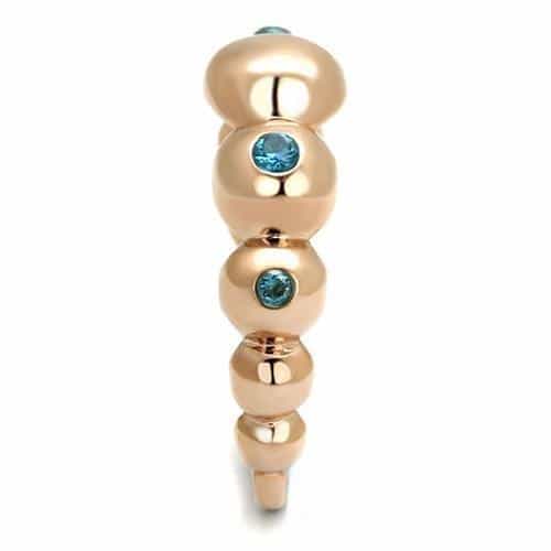 Stainless Steel Rose Gold IP Blue Zircon CZ Bezel Bead Ring view 7