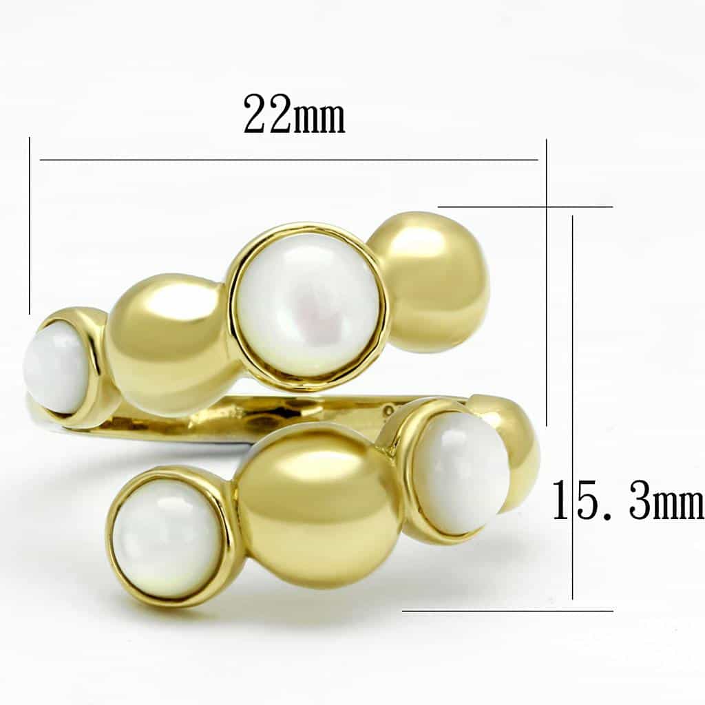 Stainless Steel Gold IP White Cat Eye Cabochon Double Open Ring view 3