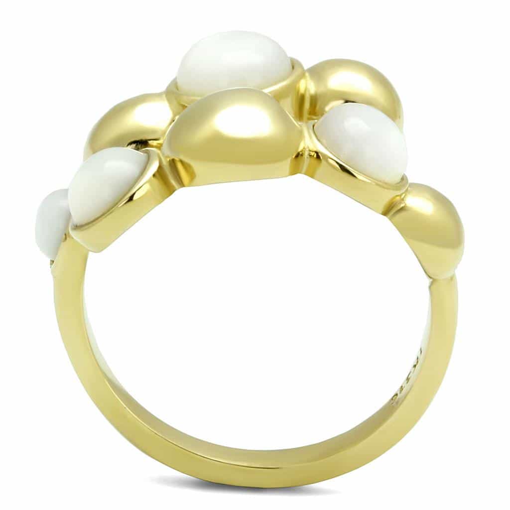 Stainless Steel Gold IP White Cat Eye Cabochon Double Open Ring view 5