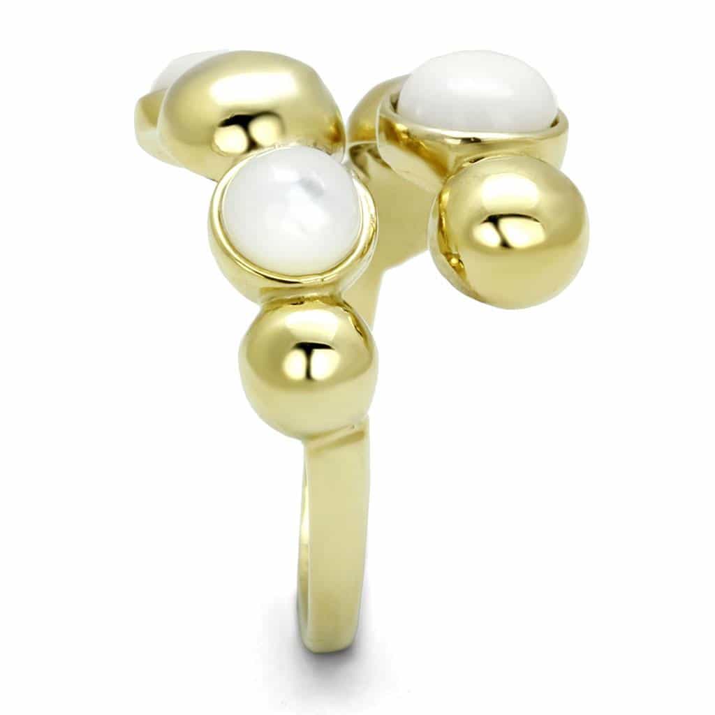 Stainless Steel Gold IP White Cat Eye Cabochon Double Open Ring view 7