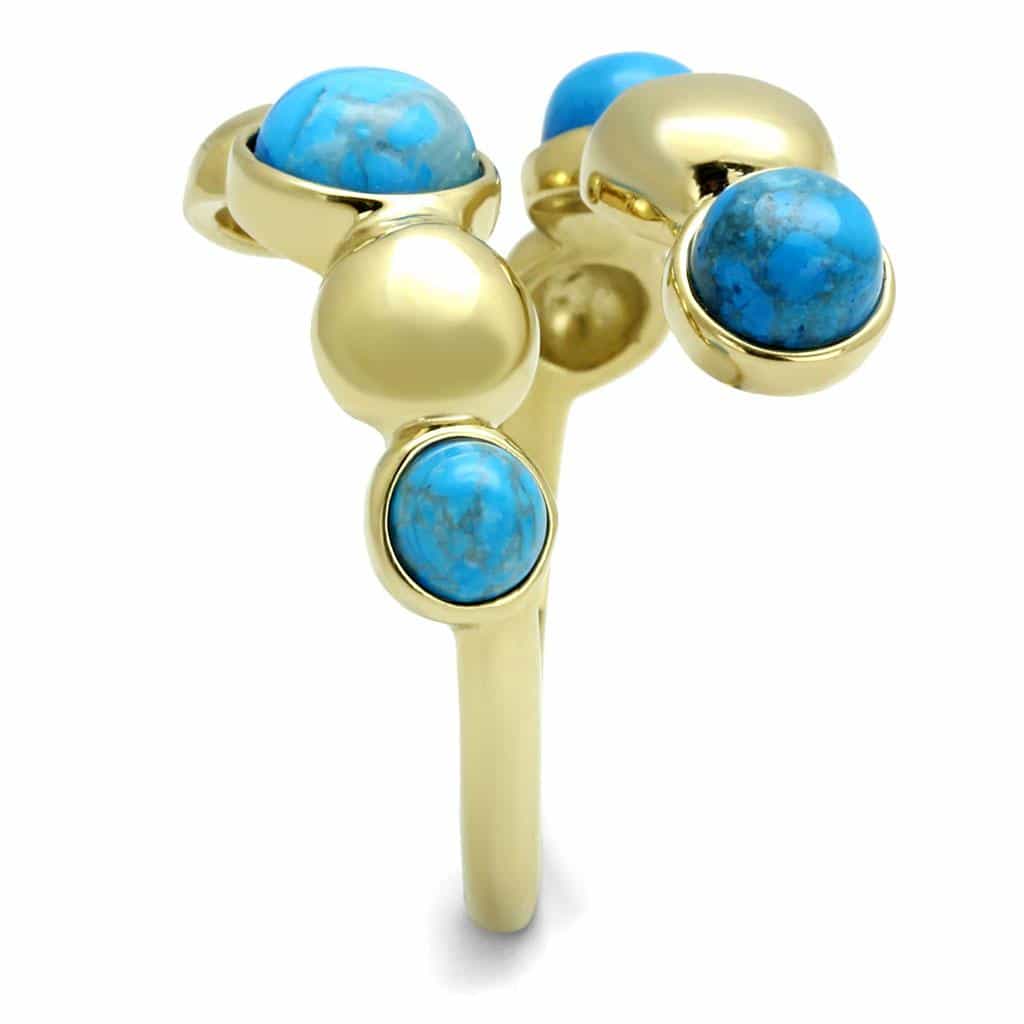 Stainless Steel Gold IP Turquoise Cabochon Double Bead Open Ring view 7