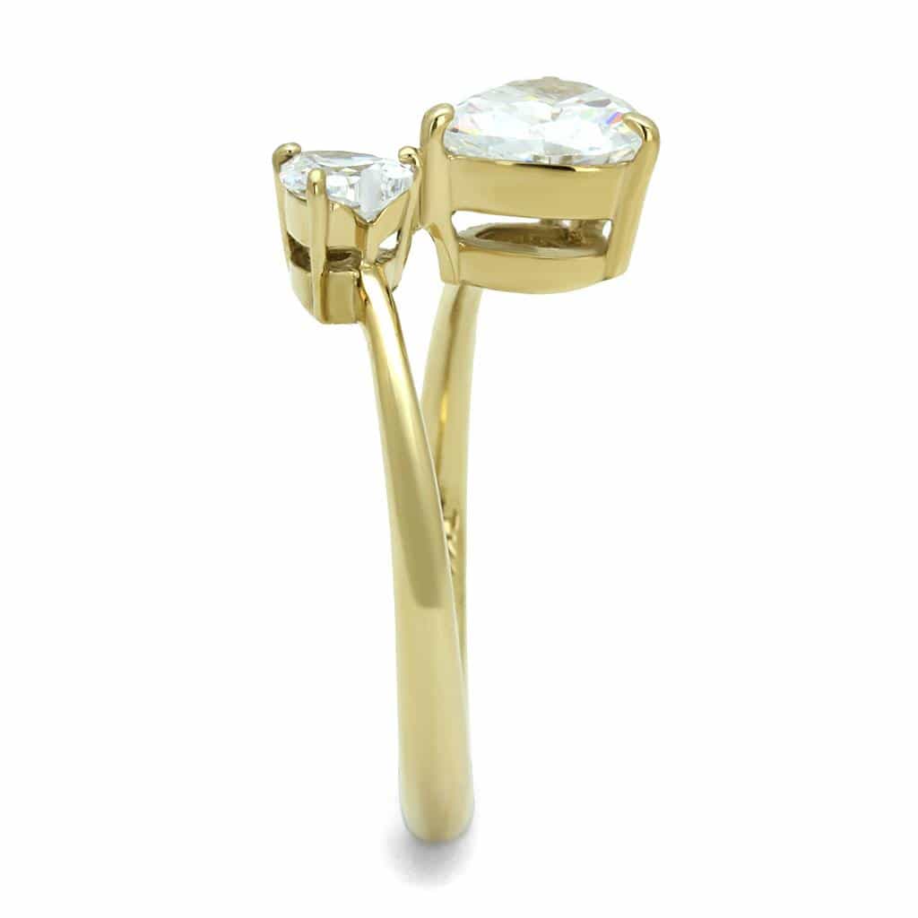 Stainless Steel Gold IP CZ Heart Double Solitaire Ring view 7