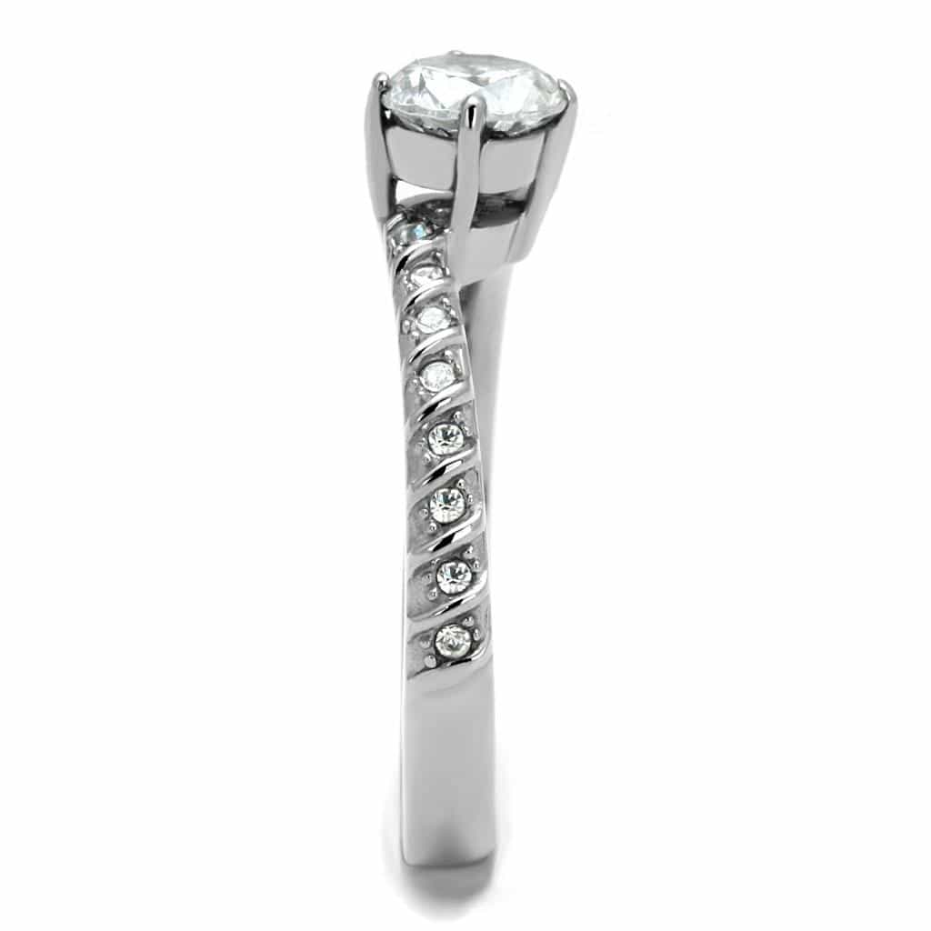 Stainless Steel CZ Round Pave Cathedral Solitaire Ring view 7