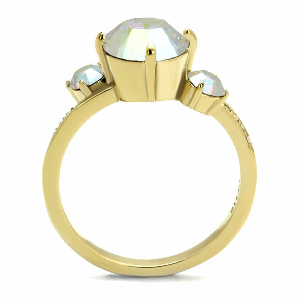 Stainless Steel Gold IP Aurora Borealis CZ Round Three Stone Ring view 5
