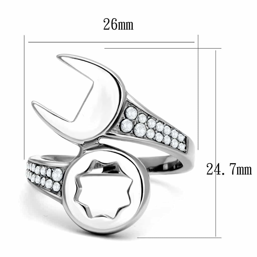 Stainless Steel CZ Pave Wrench Tool Open Ring view 3