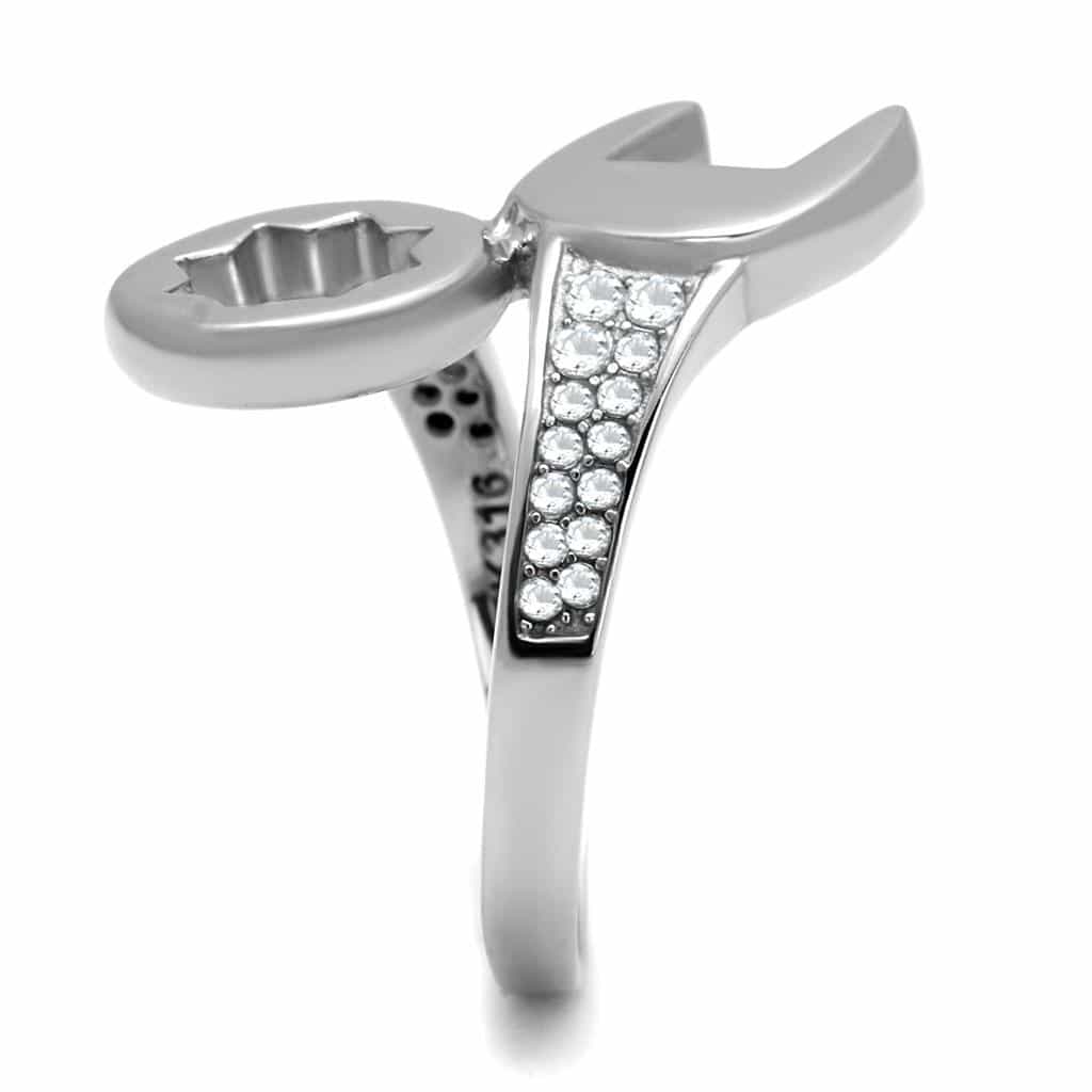 Stainless Steel CZ Pave Wrench Tool Open Ring view 7