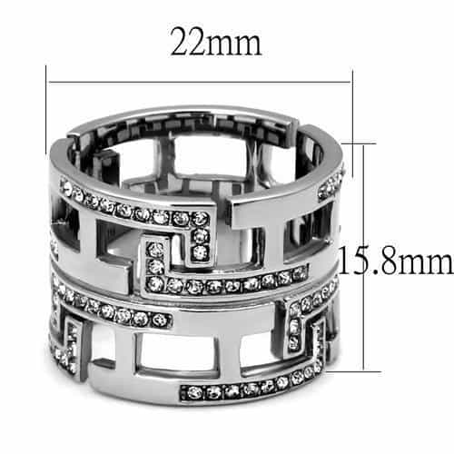 Stainless Steel CZ Pave Greek Key Cutout Wide Band Ring view 3