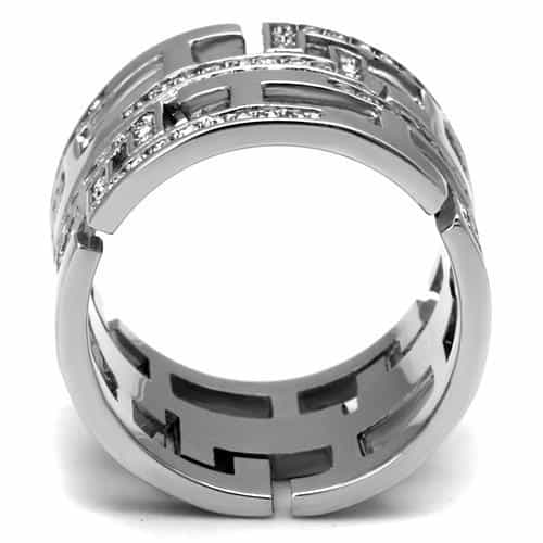 Stainless Steel CZ Pave Greek Key Cutout Wide Band Ring view 5
