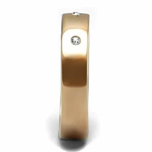 Stainless Steel Gold IP CZ Flush Set Polished Wide Band Ring view 7