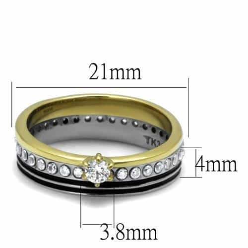 Stainless Steel Gold IP Two-Tone CZ Channel Black Enamel Ring view 3