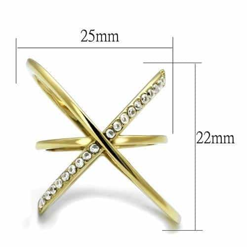 Stainless Steel Gold IP CZ Pave X Crossover Ring view 3