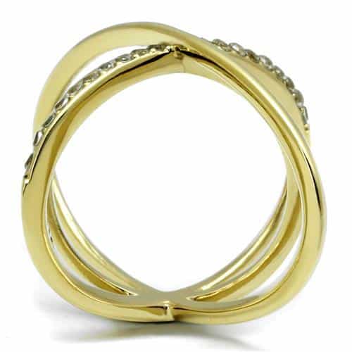 Stainless Steel Gold IP CZ Pave X Crossover Ring view 5