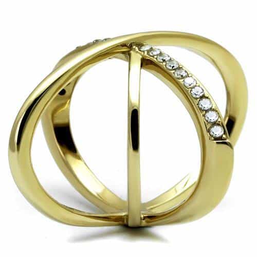 Stainless Steel Gold IP CZ Pave X Crossover Ring view 7