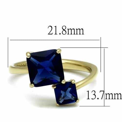Stainless Steel Gold IP Blue Sapphire Emerald Cut Double Ring view 3
