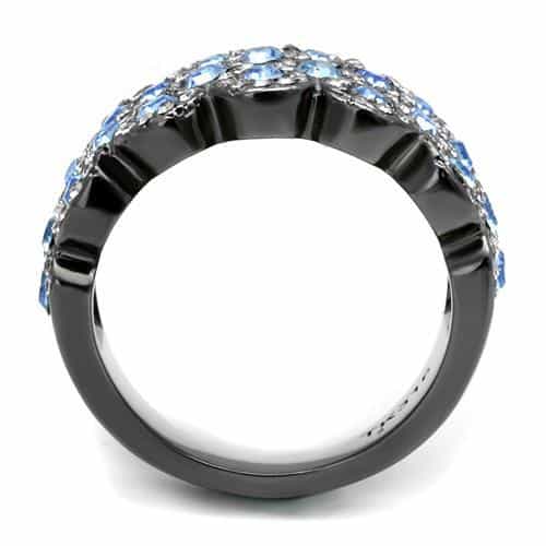 Stainless Steel Black IP Light Blue CZ Cluster Dome Cocktail Ring view 5