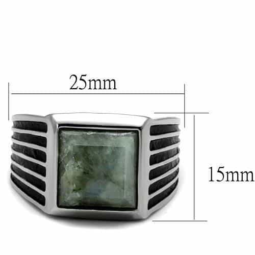 Stainless Steel Labradorite Square Cabochon Ribbed Mens Ring view 3
