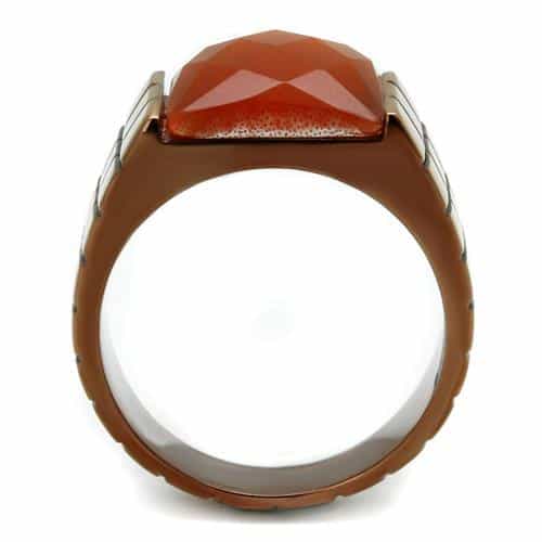 Stainless Steel Coffee Brown IP Red Aventurine Faceted Ring view 5