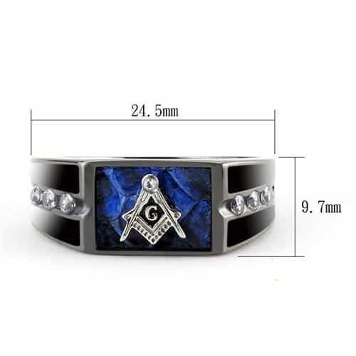Stainless Steel Blue Lapis Lazuli Masonic Compass Square Ring view 3