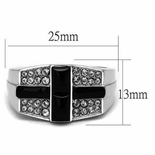 Stainless Steel Black Onyx CZ Pave Geometric Block Mens Ring view 3