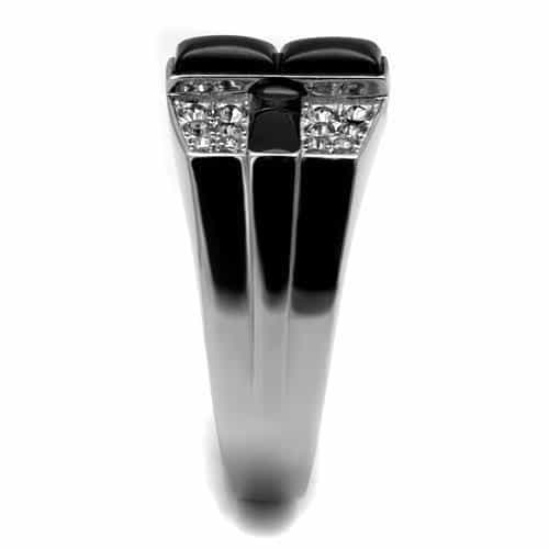 Stainless Steel Black Onyx CZ Pave Geometric Block Mens Ring view 7