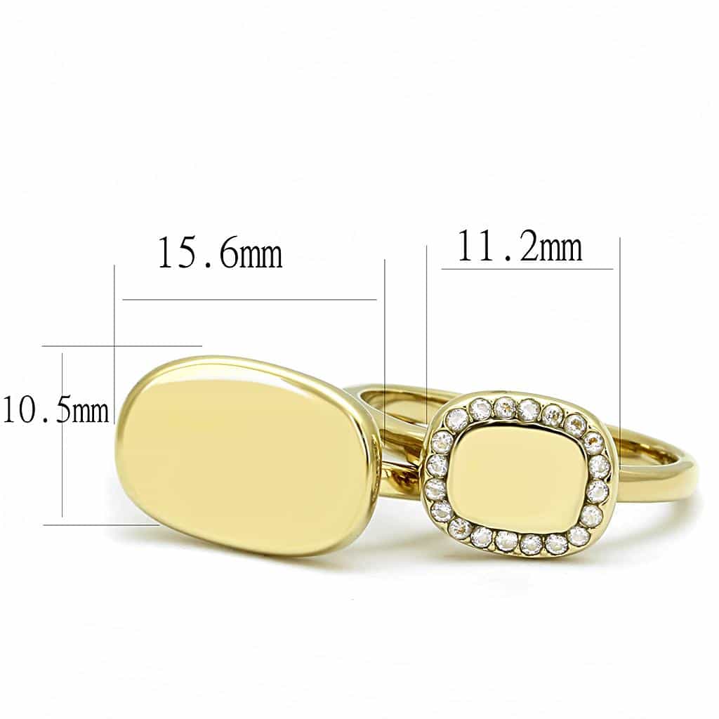 Stainless Steel Gold IP CZ Halo Cushion Signet Stack Ring view 3