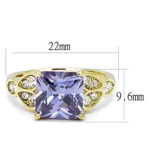 Stainless Steel Gold IP Light Amethyst Emerald Cut CZ Scroll Ring view 3