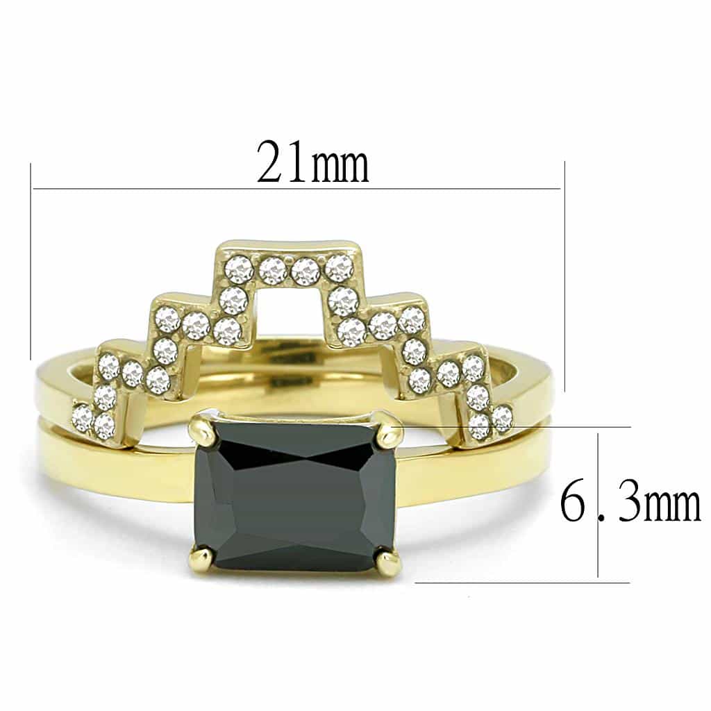 Stainless Steel Gold IP Black Onyx Emerald Cut CZ Geometric Ring view 3