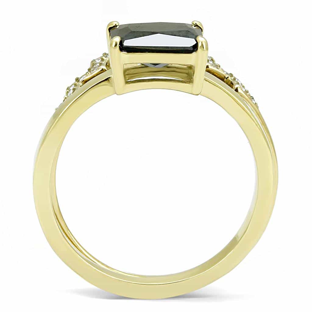 Stainless Steel Gold IP Black Onyx Emerald Cut CZ Geometric Ring view 5