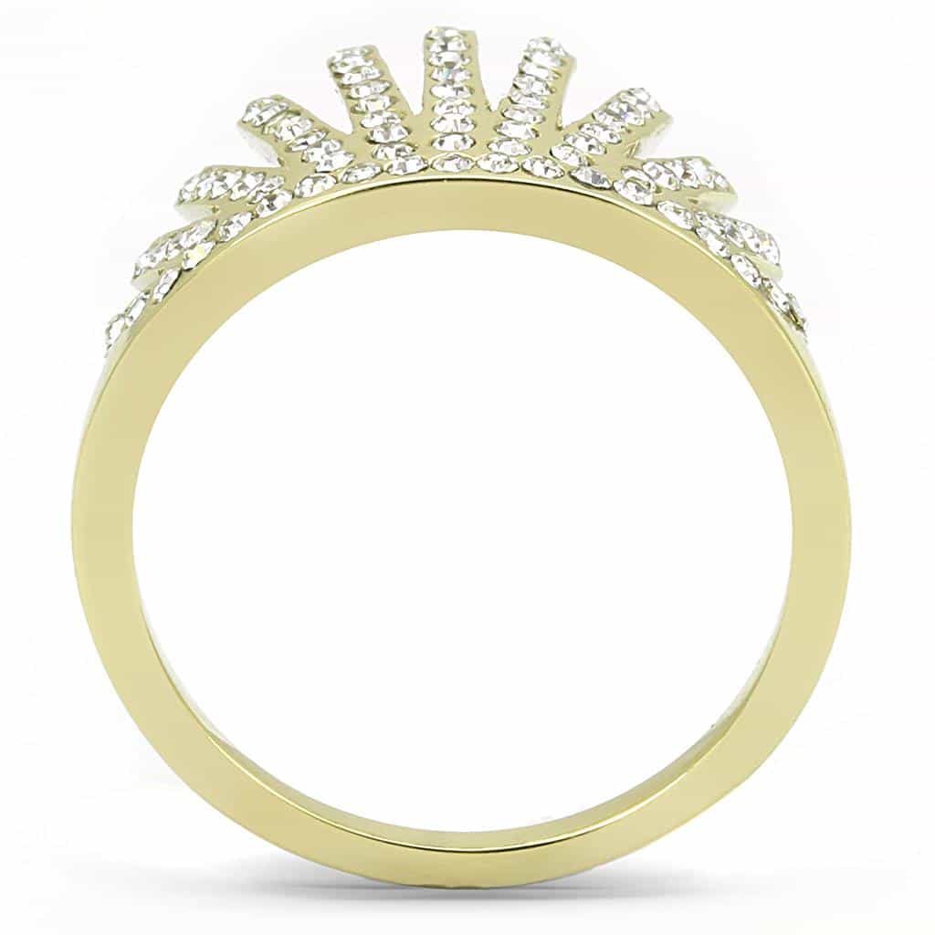 Stainless Steel Gold IP CZ Bar Sunburst Fan Crown Cocktail Ring view 5