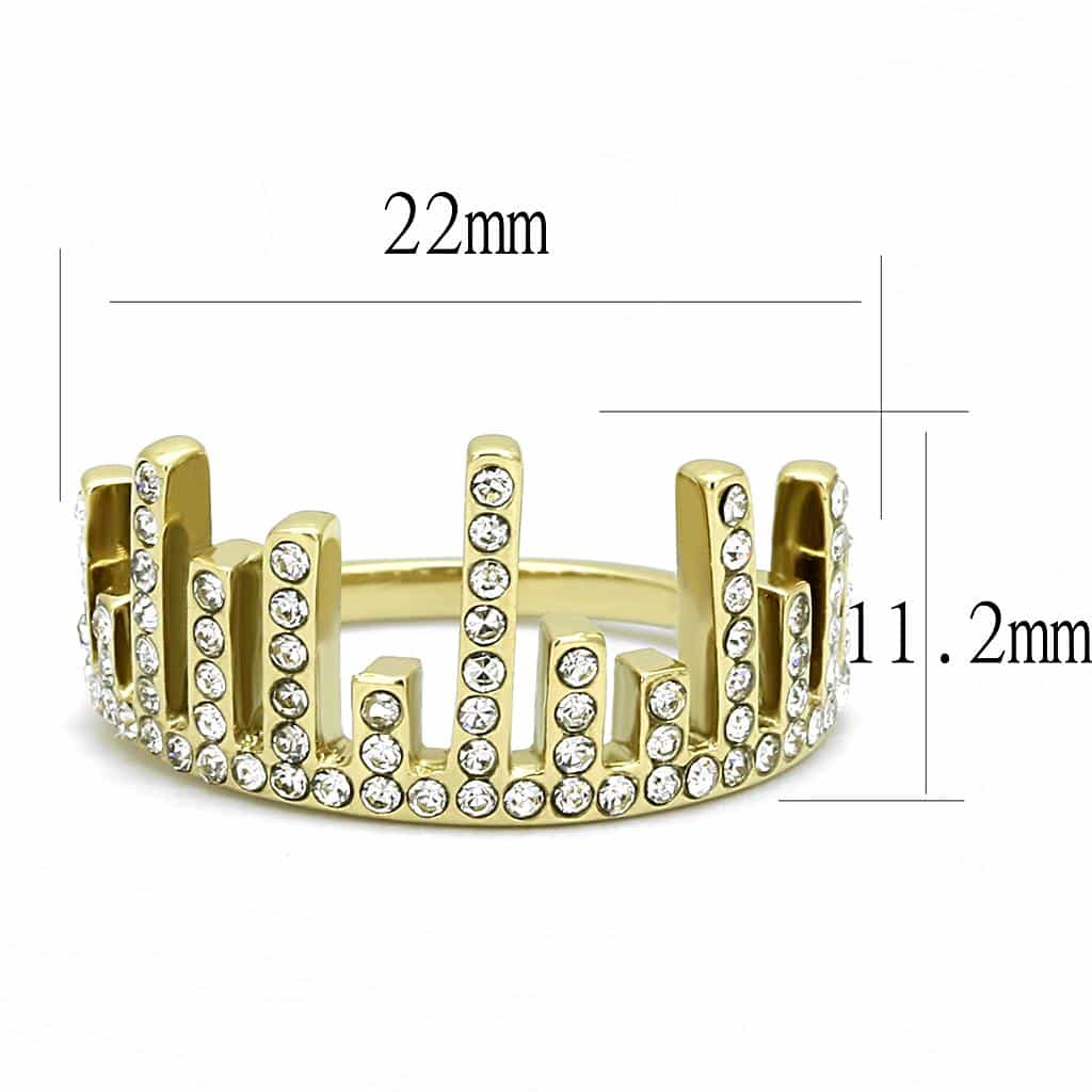 Stainless Steel Gold IP CZ Bar Ascending Crown Cocktail Ring view 3