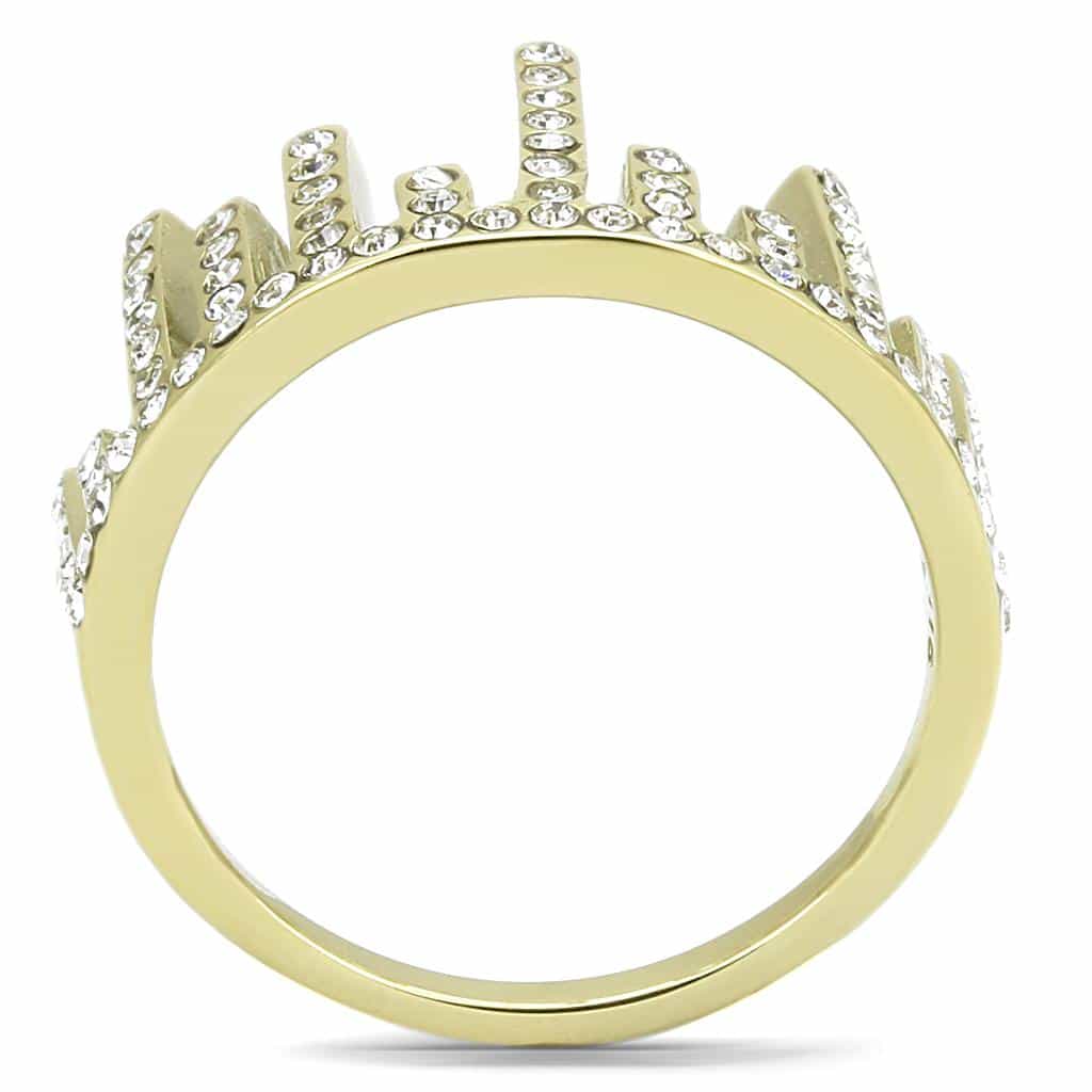Stainless Steel Gold IP CZ Bar Ascending Crown Cocktail Ring view 5