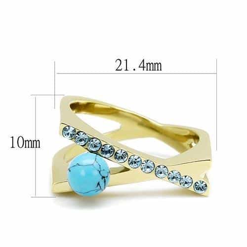 Stainless Steel Gold IP Turquoise Cabochon CZ Channel Ring view 3