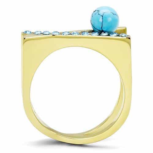 Stainless Steel Gold IP Turquoise Cabochon CZ Channel Ring view 5