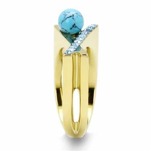 Stainless Steel Gold IP Turquoise Cabochon CZ Channel Ring view 7