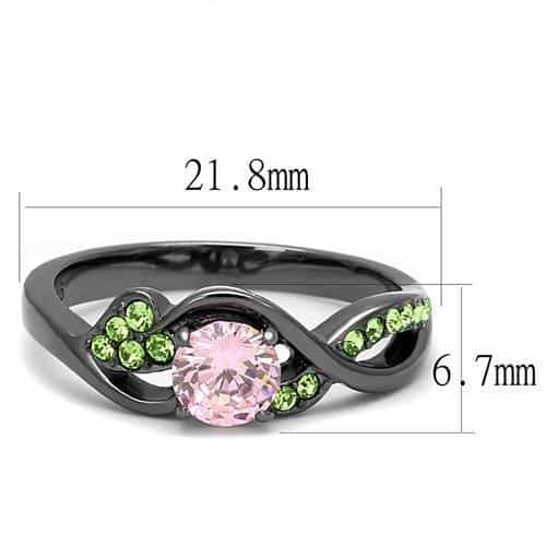 Stainless Steel Black IP Pink CZ Solitaire Green Accent Ring view 3