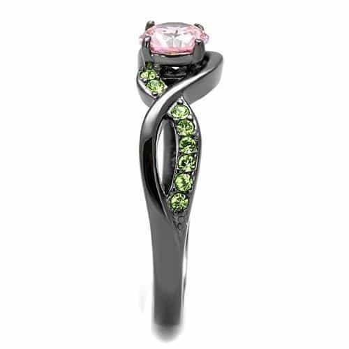 Stainless Steel Black IP Pink CZ Solitaire Green Accent Ring view 7