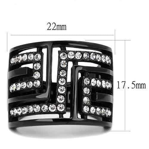 Stainless Steel Black IP CZ Pave Geometric Cutout Wide Band Ring view 3