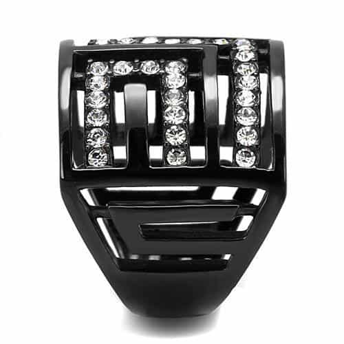 Stainless Steel Black IP CZ Pave Geometric Cutout Wide Band Ring view 7
