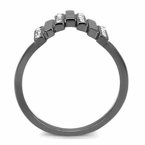 Stainless Steel CZ Pave Bar Ascending Crown Cocktail Ring view 5