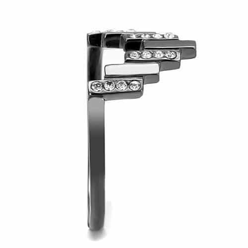 Stainless Steel CZ Pave Bar Ascending Crown Cocktail Ring view 7