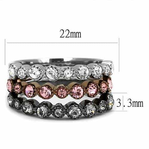 Stainless Steel Tri-Tone Rose Gold Silver CZ Scallop Wave Ring view 3